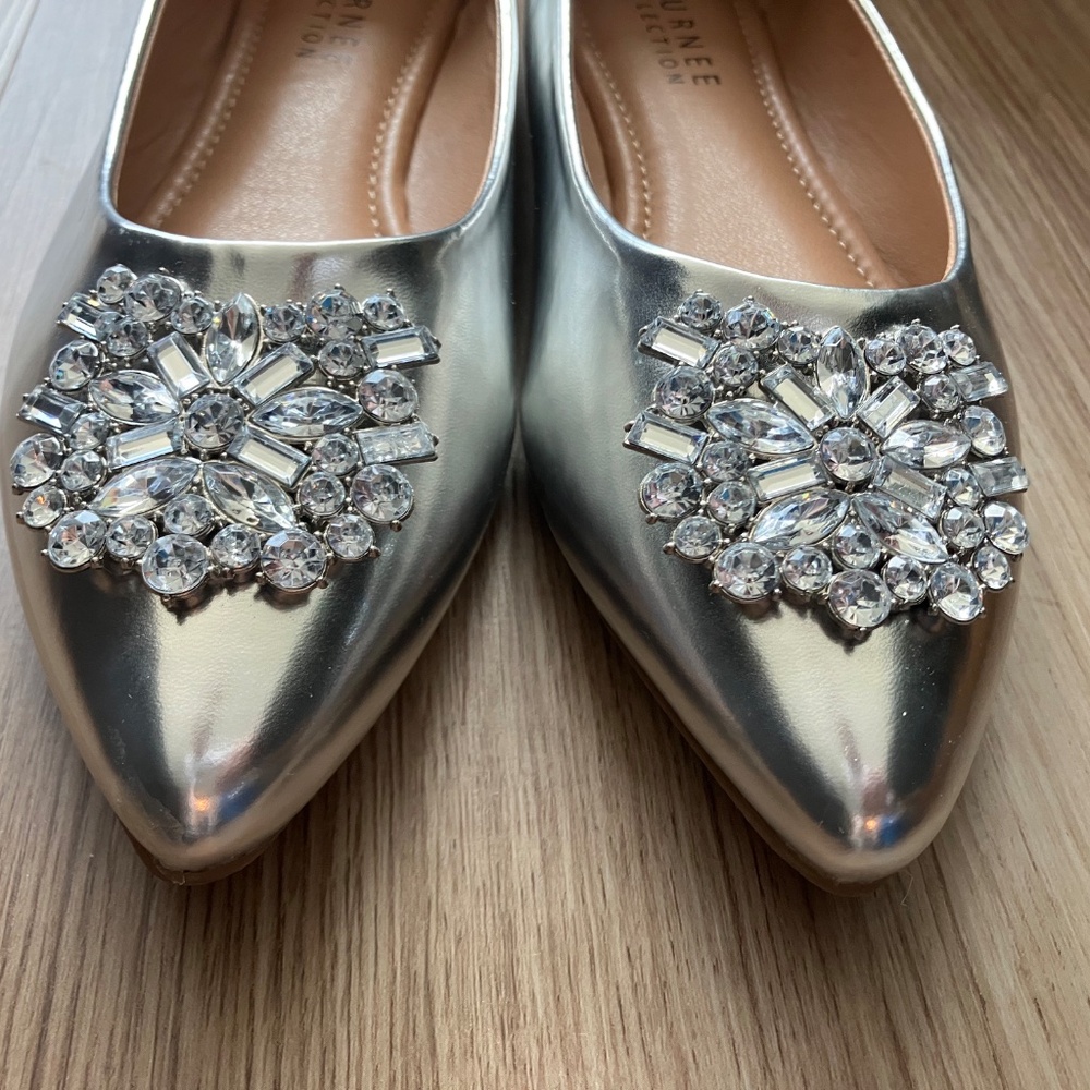 Journee Collection Silver Flats with Crystal Embellishment
